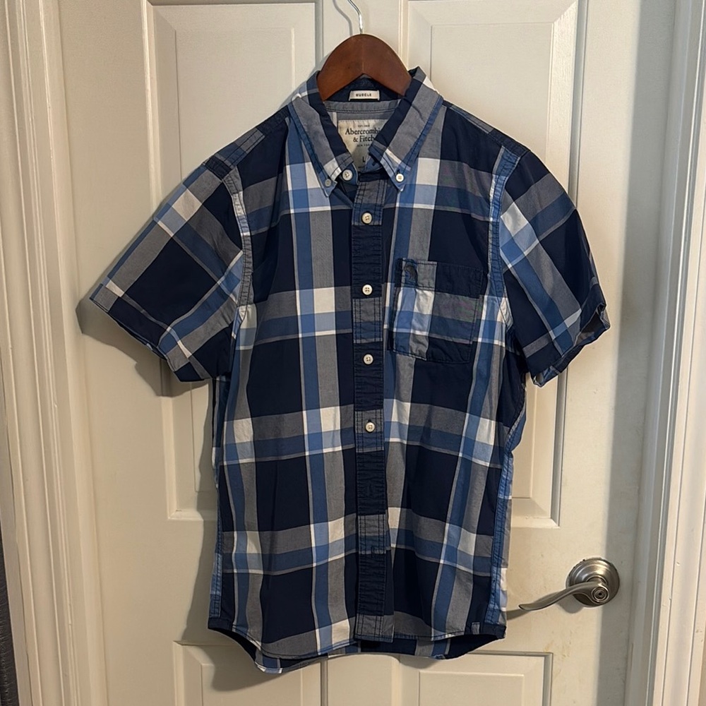 Men's Blue Plaid Short Sleeve Shirt